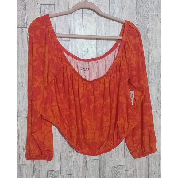 Torrid Off Shoulder Top Super Super Soft Knit Floral Orange Size 2X NWT - Picture 1 of 7